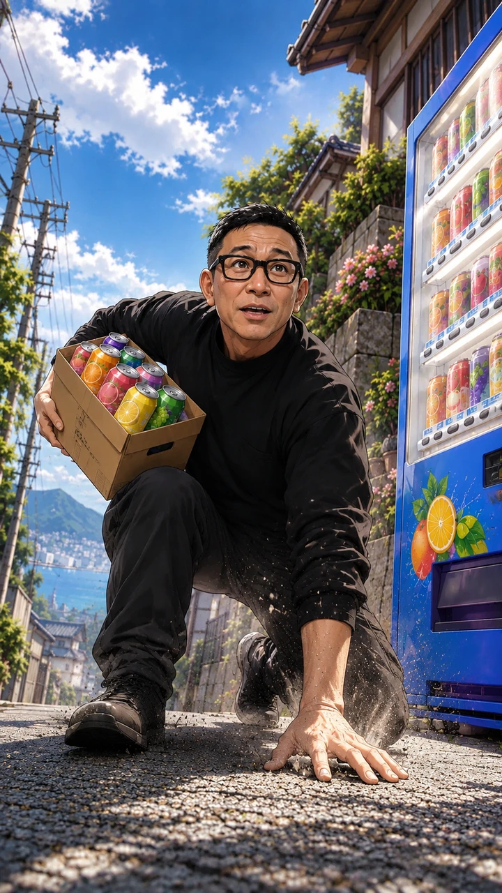 次の自動販売機へ到着した西井くん